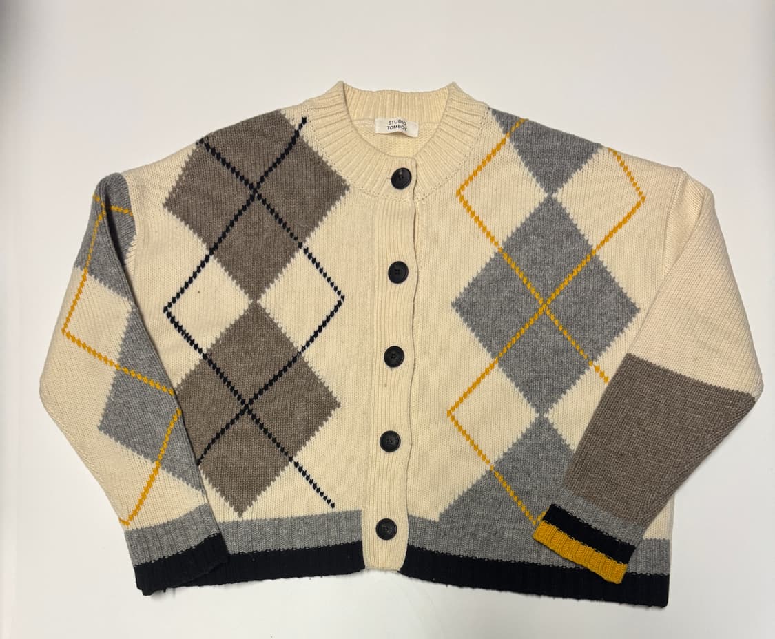 여성 스튜디오톰보이 오버핏 아가일 니트 가디건 F 상품이미지1