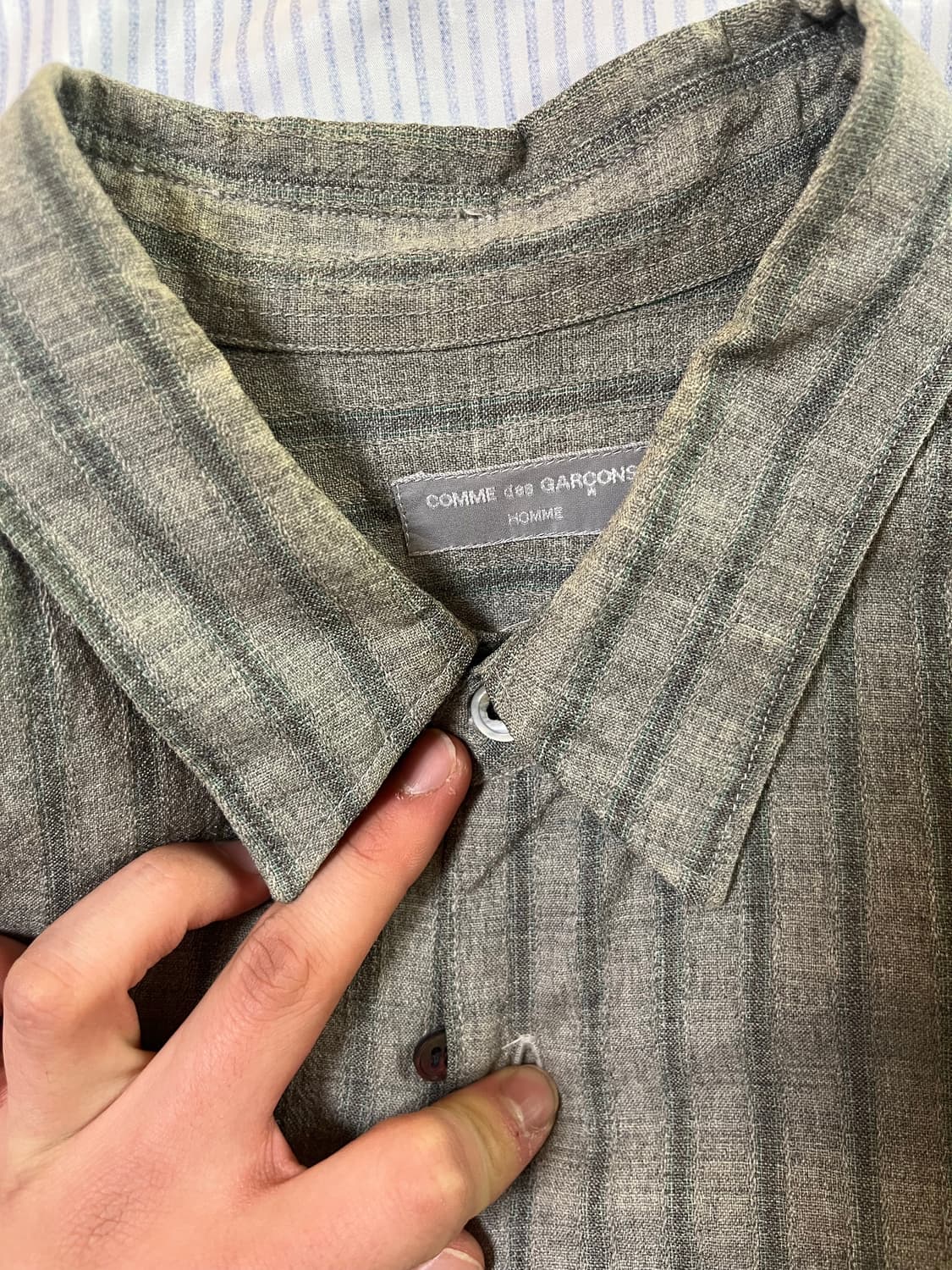 90s 꼼데가르송 옴므 다나카 그린 스트라이프 셔츠 상품이미지8
