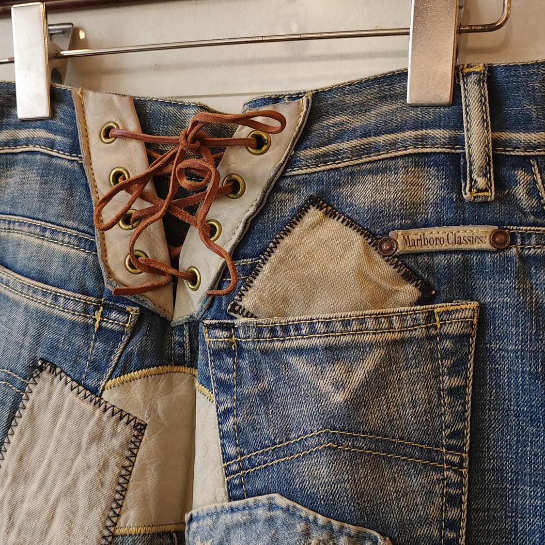 90s 말보로 클래식 데님 스커트 청치마 패치워크 웨스턴 치마 40 상품이미지7