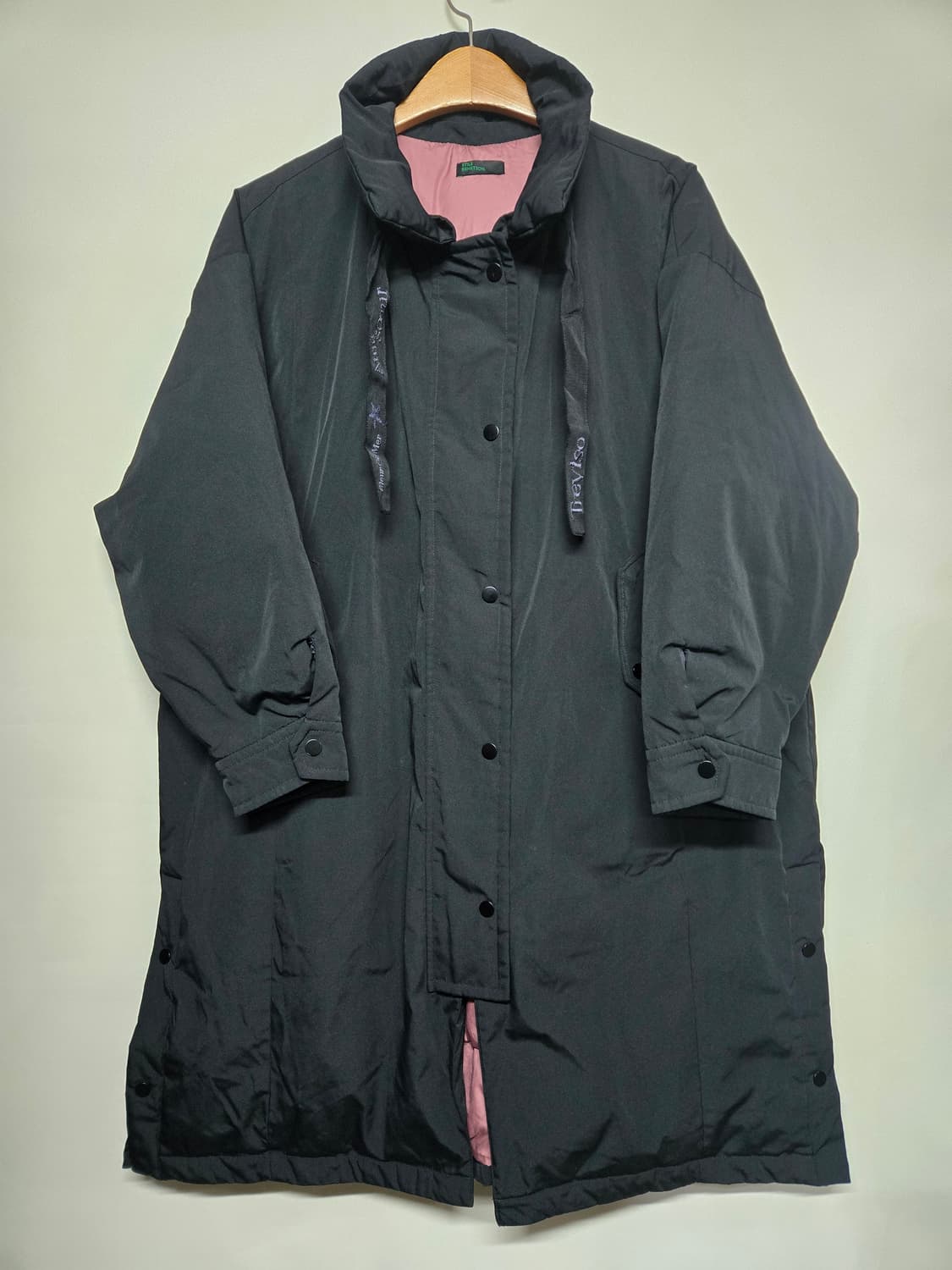 베네통 블랙 구스 롱 패딩 코트 44 모자X 상품이미지1