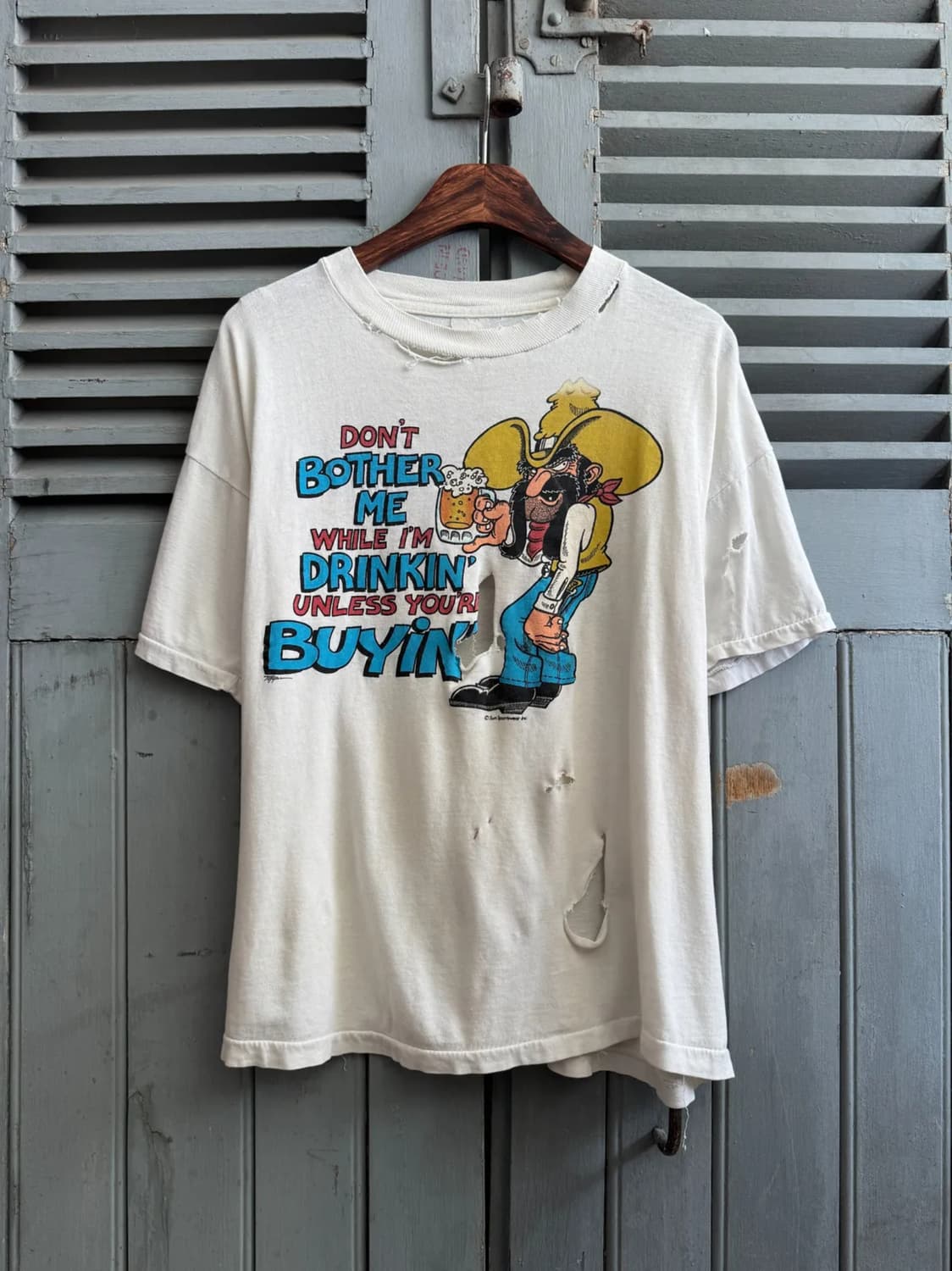 [XL]90's USA 빈티지 카우보이 비어 데미지 티셔츠 상품이미지1