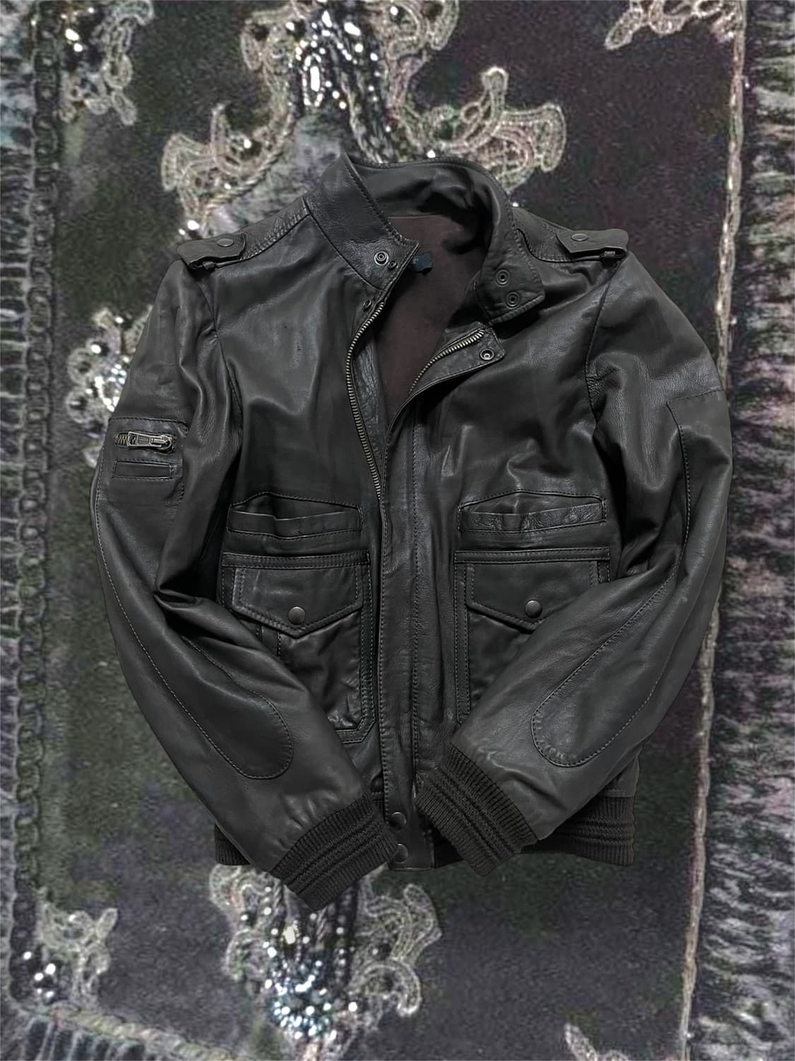 00s Sheepskin 양가죽포켓레더봄버자켓유니섹스다크브라운에디슬리먼 상품이미지1