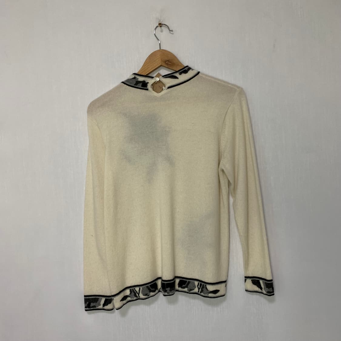 아이보리 플라워 패턴 일본 빈티지 캐시미어 100% 여성 니트 상품이미지6