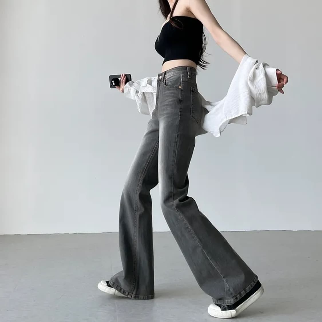 새상품) Ootj 하이웨스트 그레이 부츠컷 팬츠 M 상품이미지4