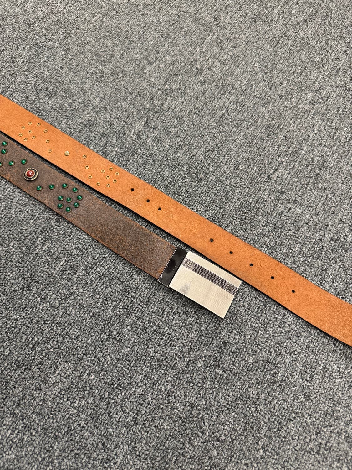 TCM Real Leather 빈티지 웨스턴잼스톤 브라운 가죽 벨트 상품이미지3