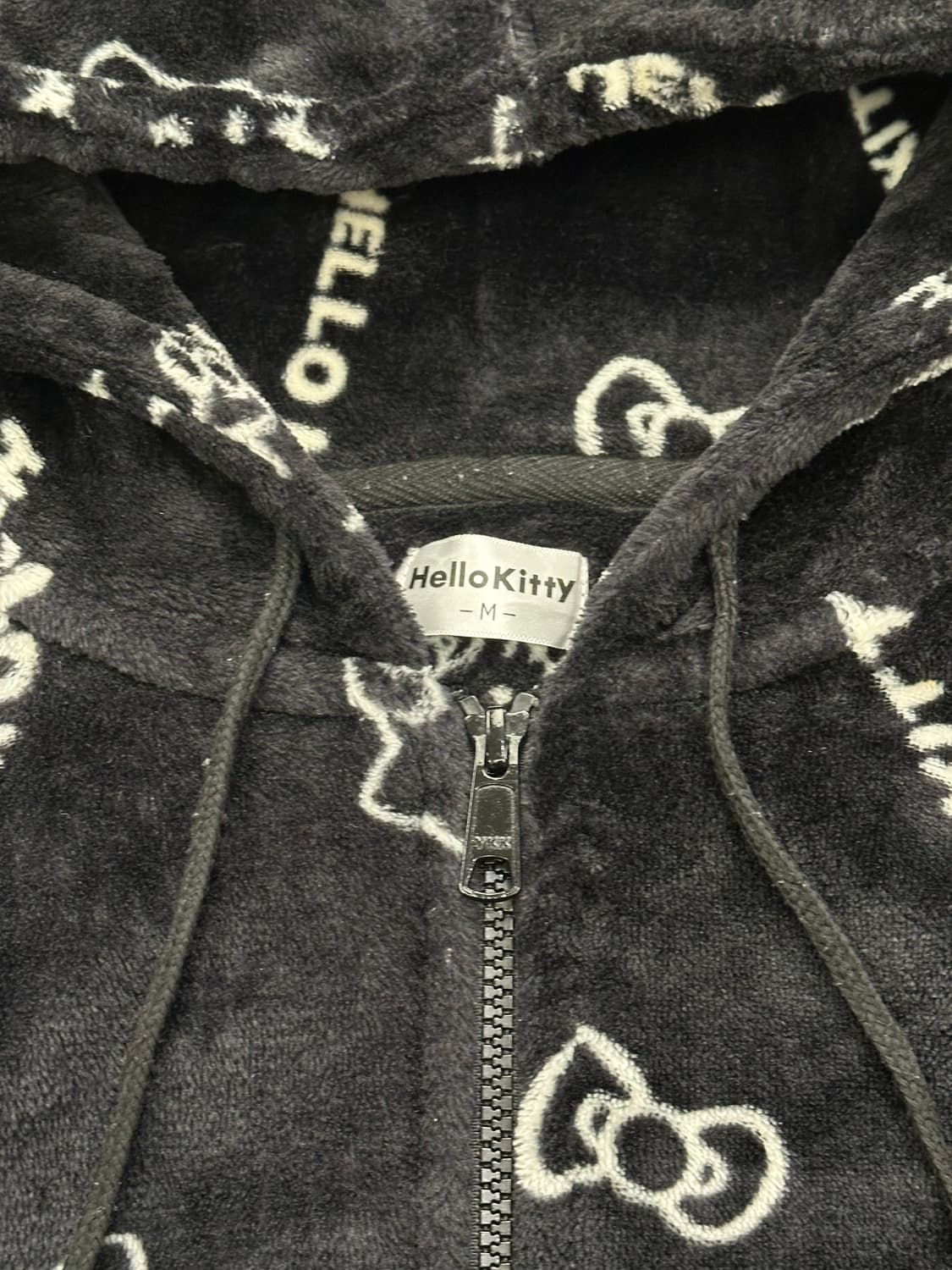 M)Hello Kitty 빈티지 캐릭터 블랙 플리스 후드집업 상품이미지3