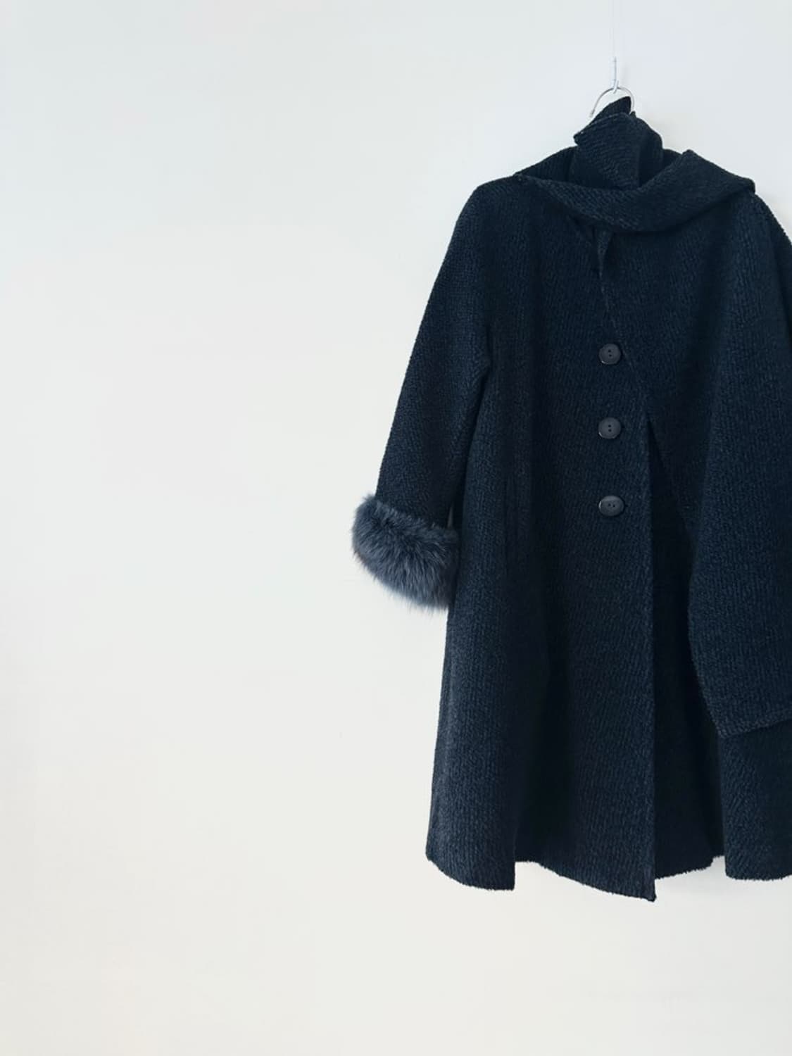 Muffler layered fur coat / navy 상품이미지3