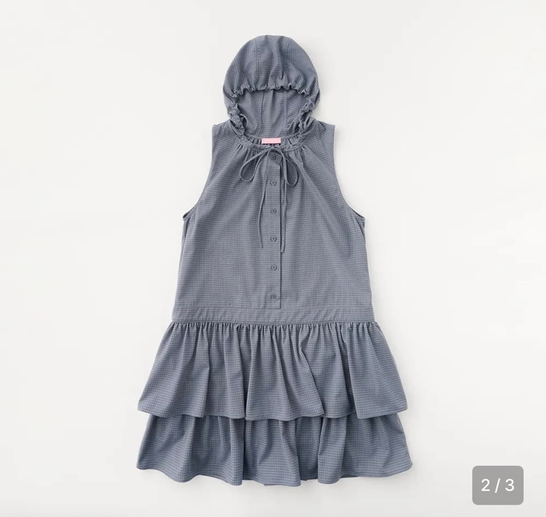 셀리테일즈 체크 후드 러플 드레스 블루 상품이미지1