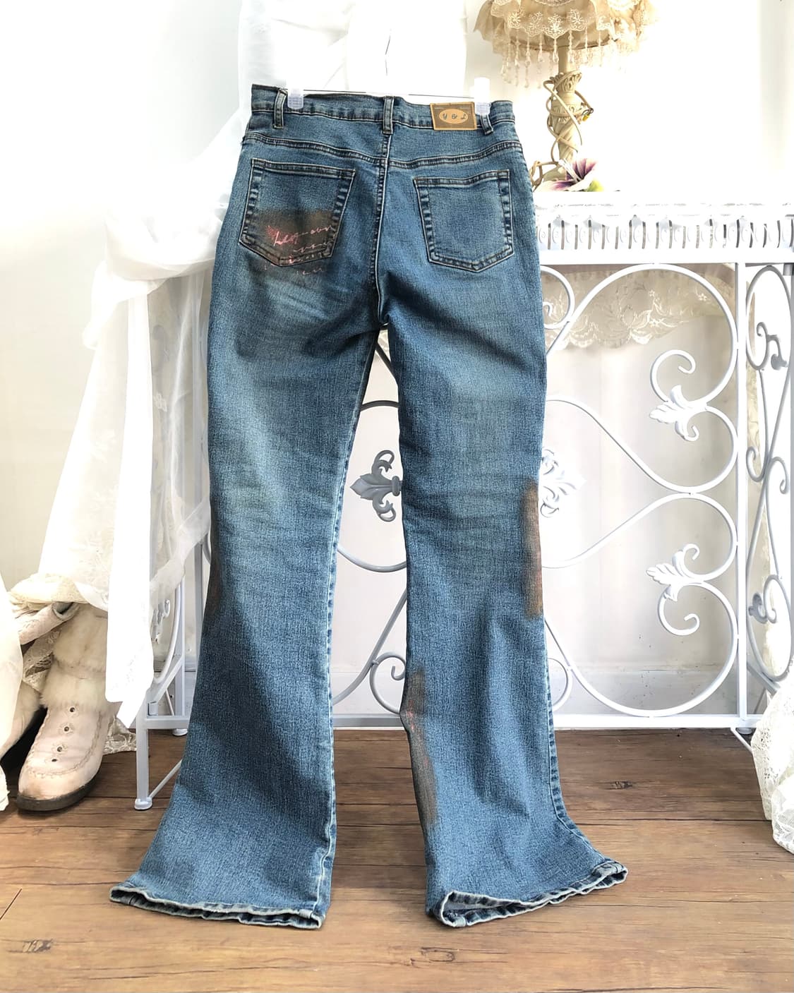 glitter lettering bootcut denim pants  상품이미지2