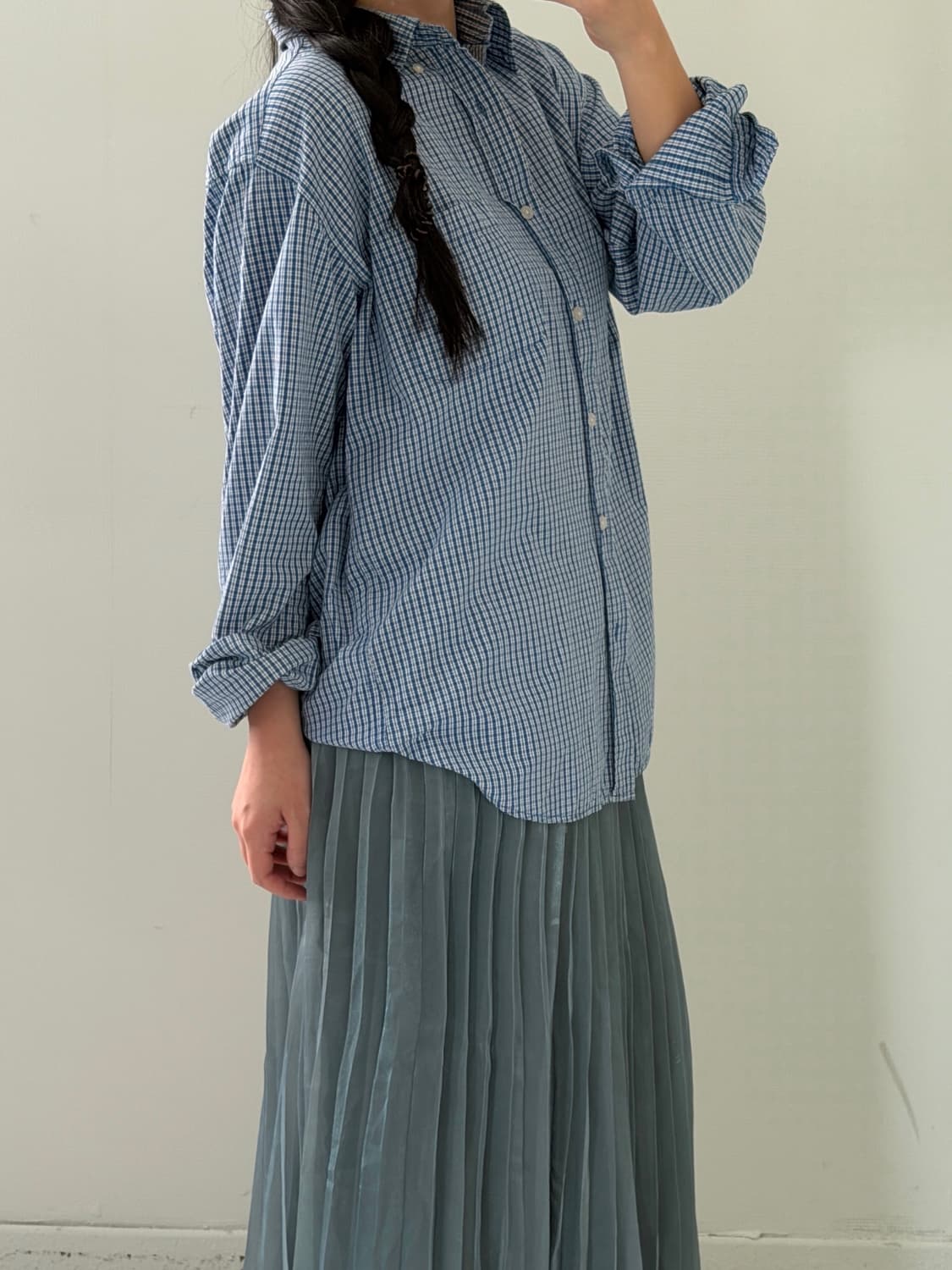 일본빈티지 컨버스 블루 체크셔츠 상품이미지5