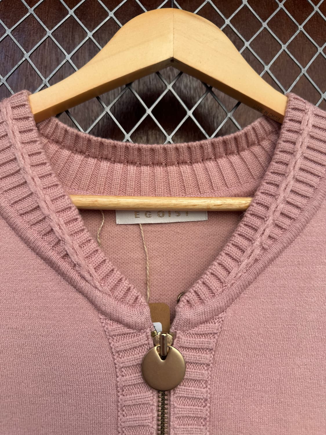 에고이스트 빈티지 스트랩 사선끈 핑크 벌룬 니트집업 가디건 F 상품이미지4