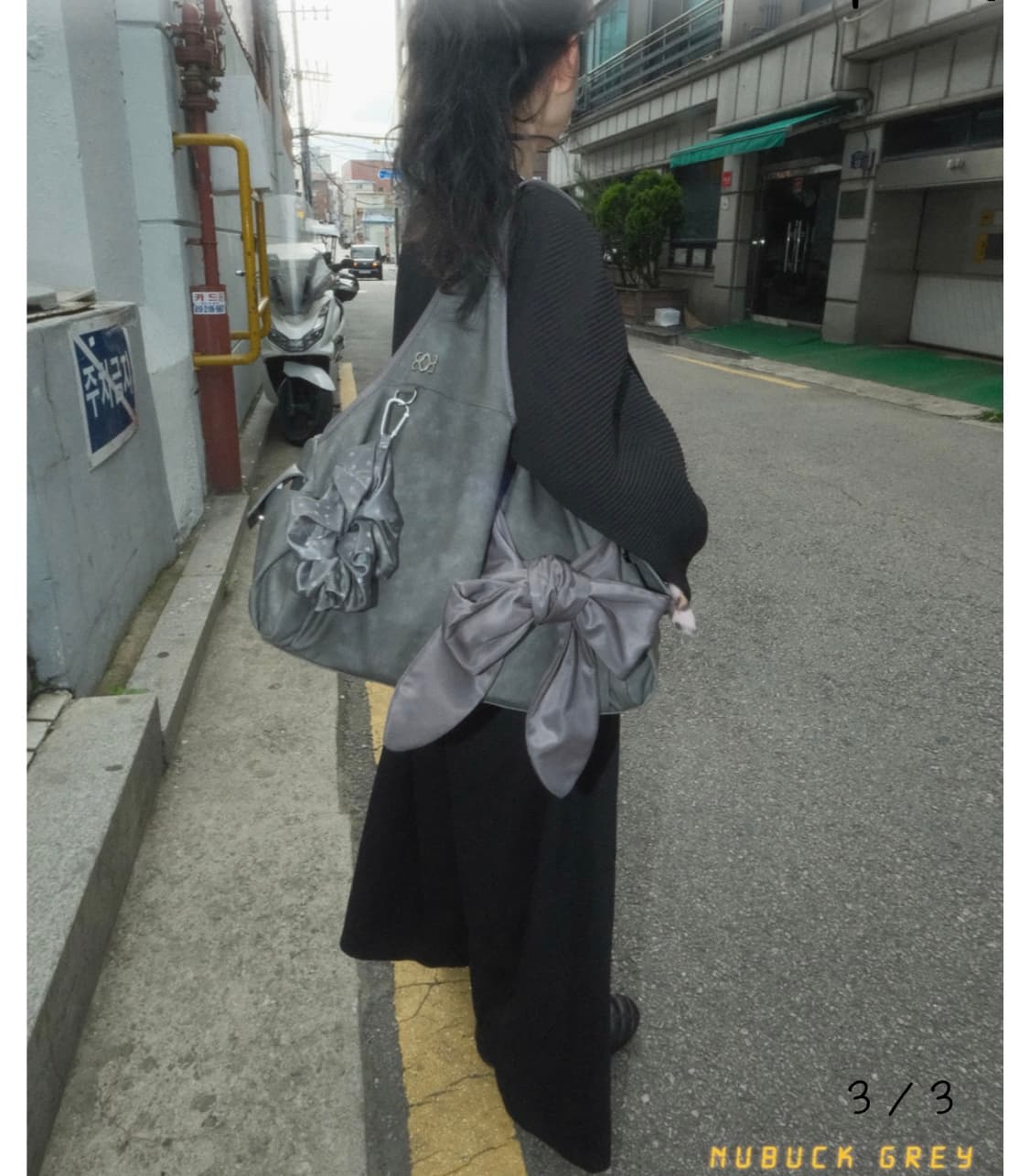 시월107 리본 보우 숄더백 누벅 그레이 상품이미지3
