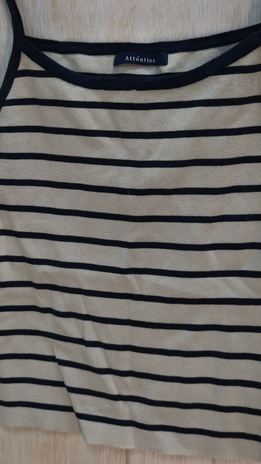 Attention 스트라이프 베이지 네이비 슬리브리스   상품이미지5