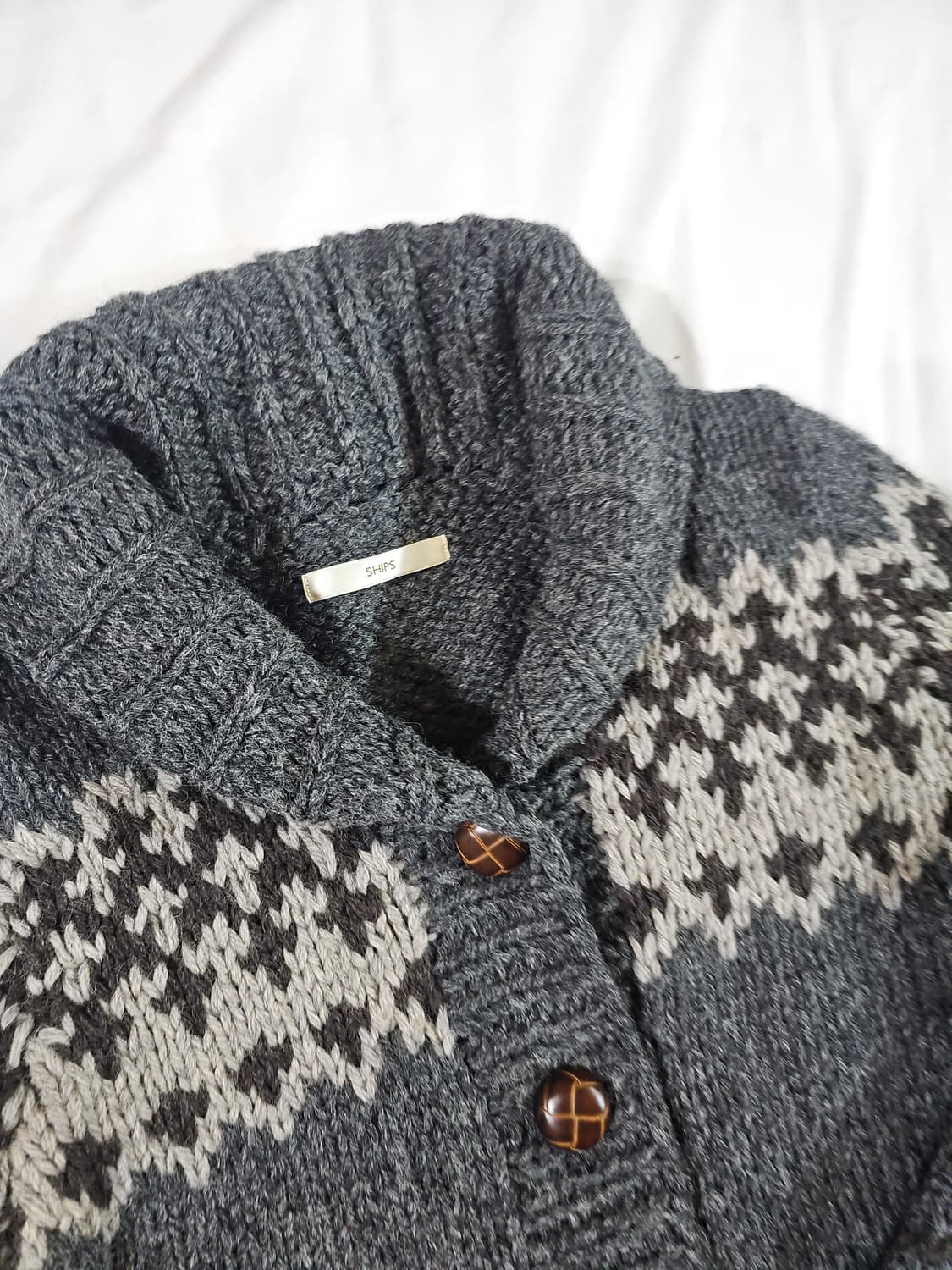 [xs-s] SHIPS 일본 빈티지 헤비 울 코위찬 노르딕 패턴 가디건 상품이미지4