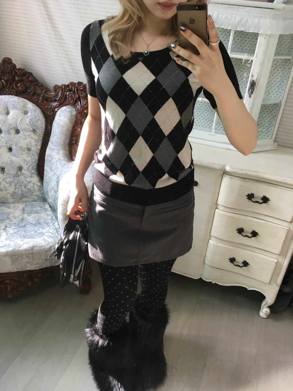 일본빈티지 로걀 아가일 탑 상품이미지2