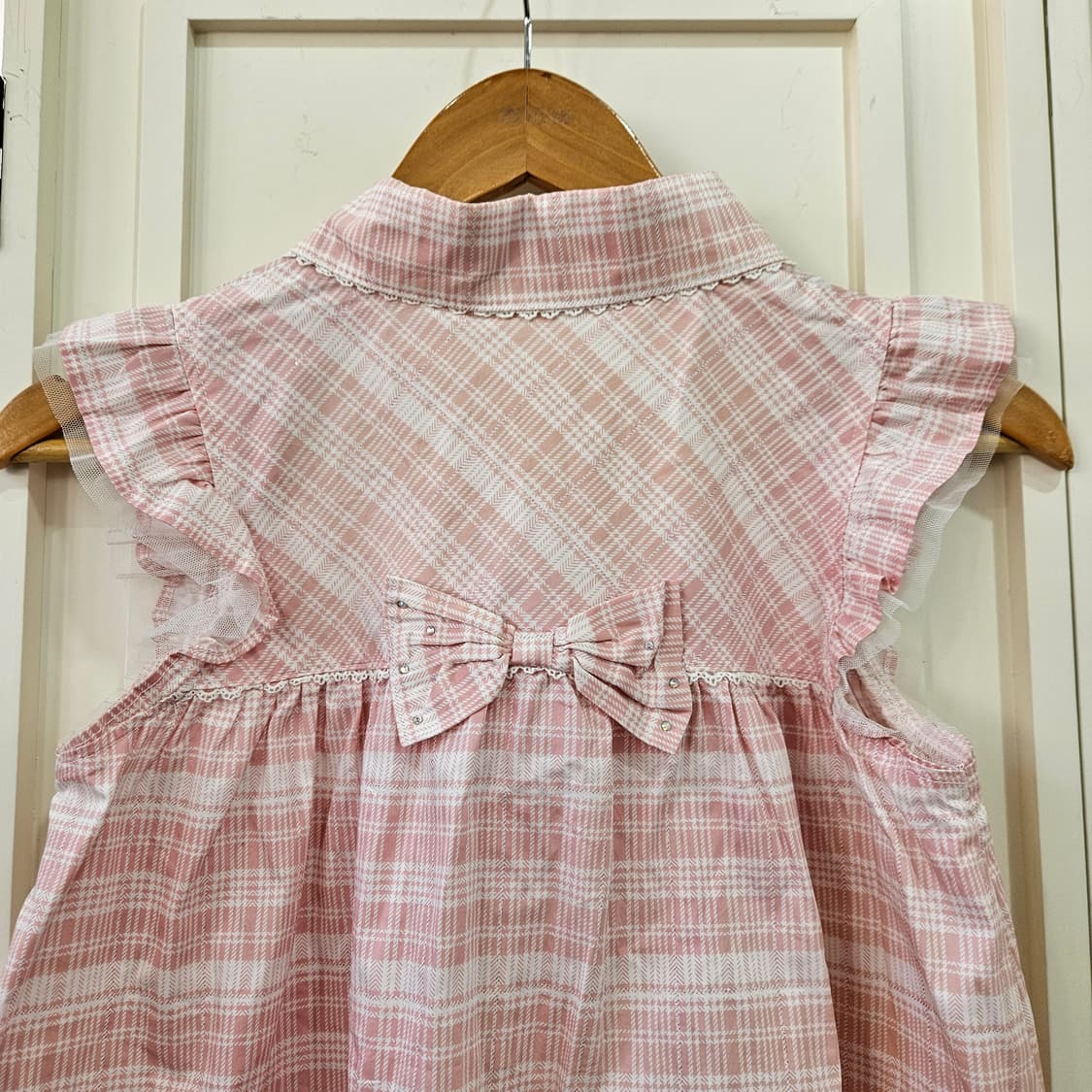 핑크 체크 레이스 튤 블라우스 상품이미지5