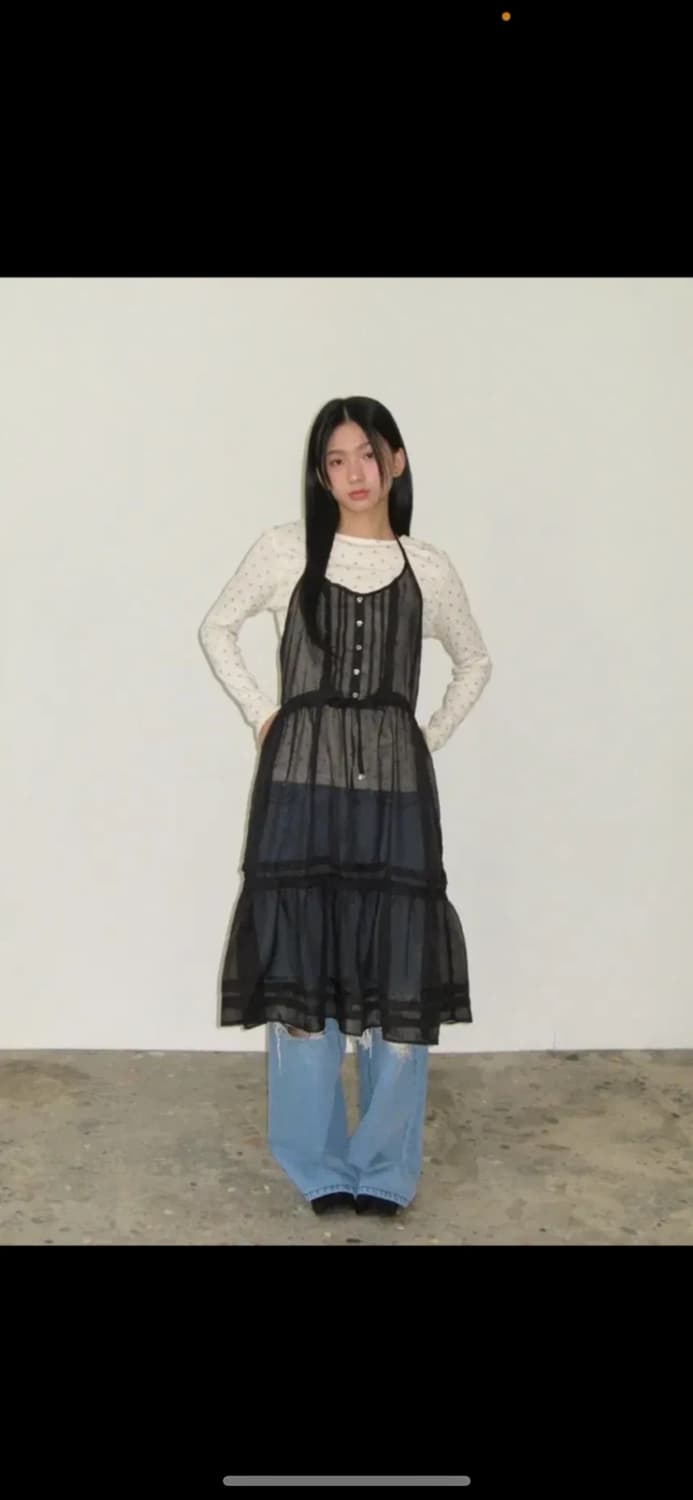 론론 하트버튼 시어 원피스 블랙 상품이미지2