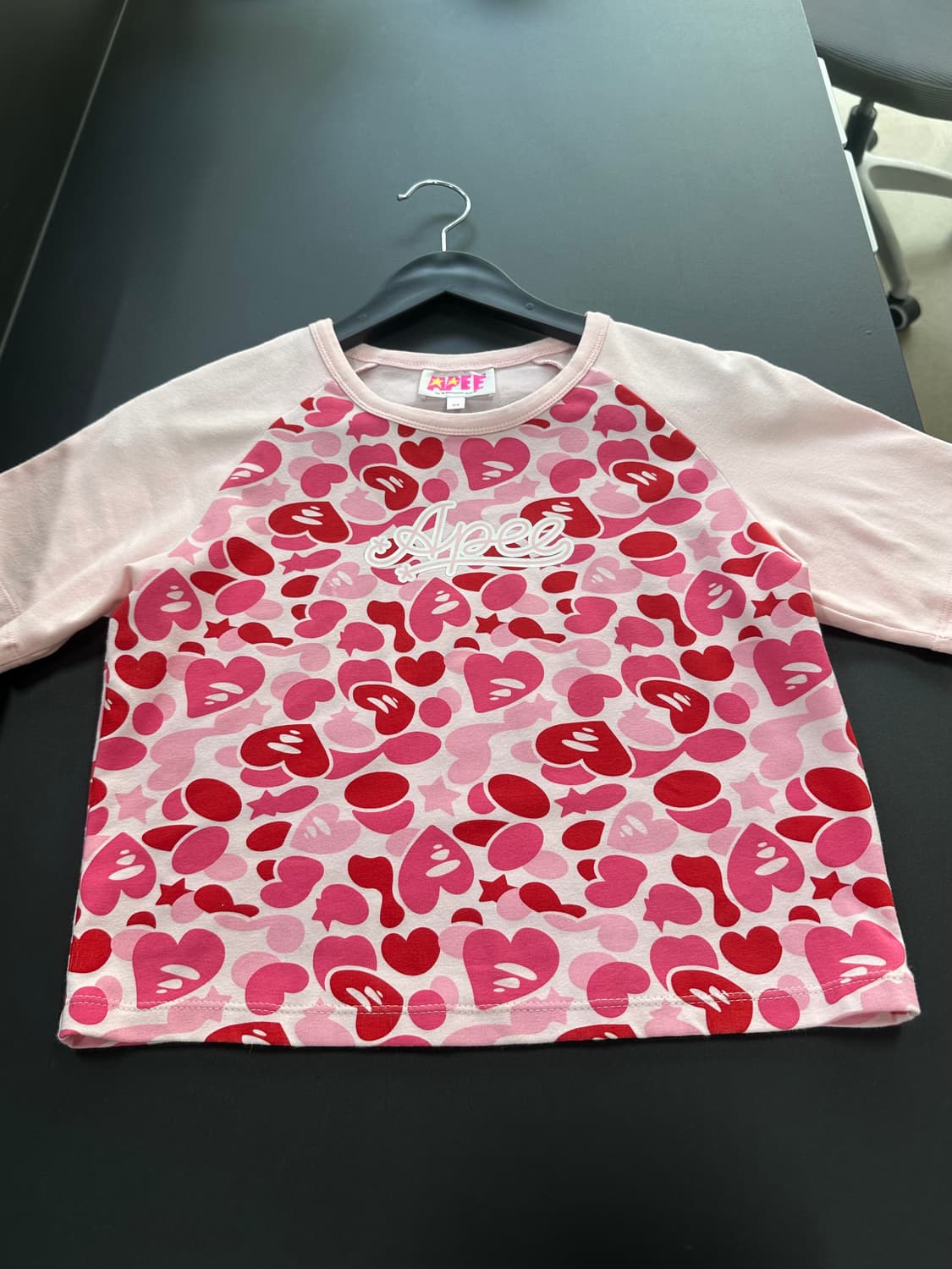 베이프 APEE 하트카모 래글런 크롭 반팔티 체리핑크 상품이미지4