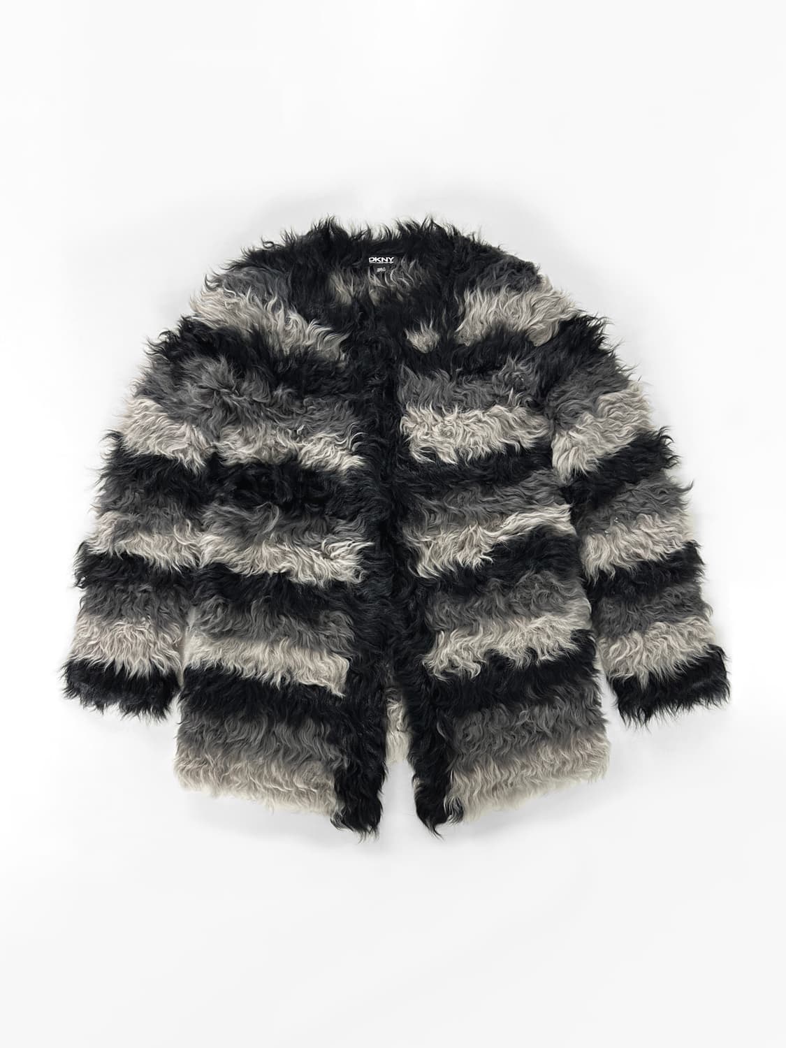 00s DKNY 스트라이프 쉐기 리얼 퍼 코트 상품이미지1