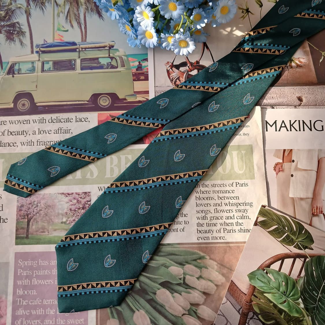 로샤스 실크 그린 패턴 넥타이 8.5cm A+~A등급 A19642 상품이미지5