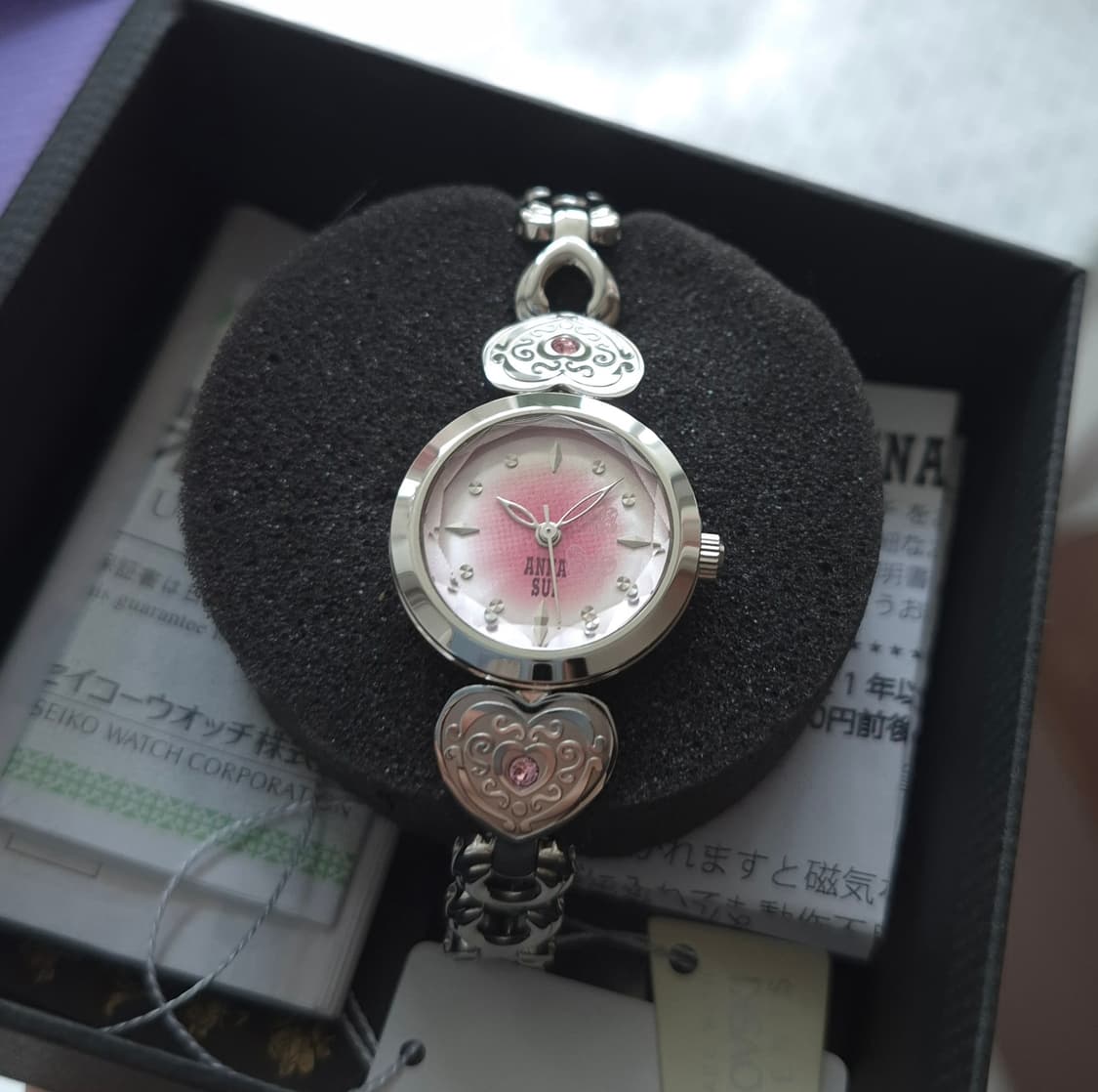 안나수이 빈티지 하트 핑크 큐빅 실버 손목시계 상품이미지1