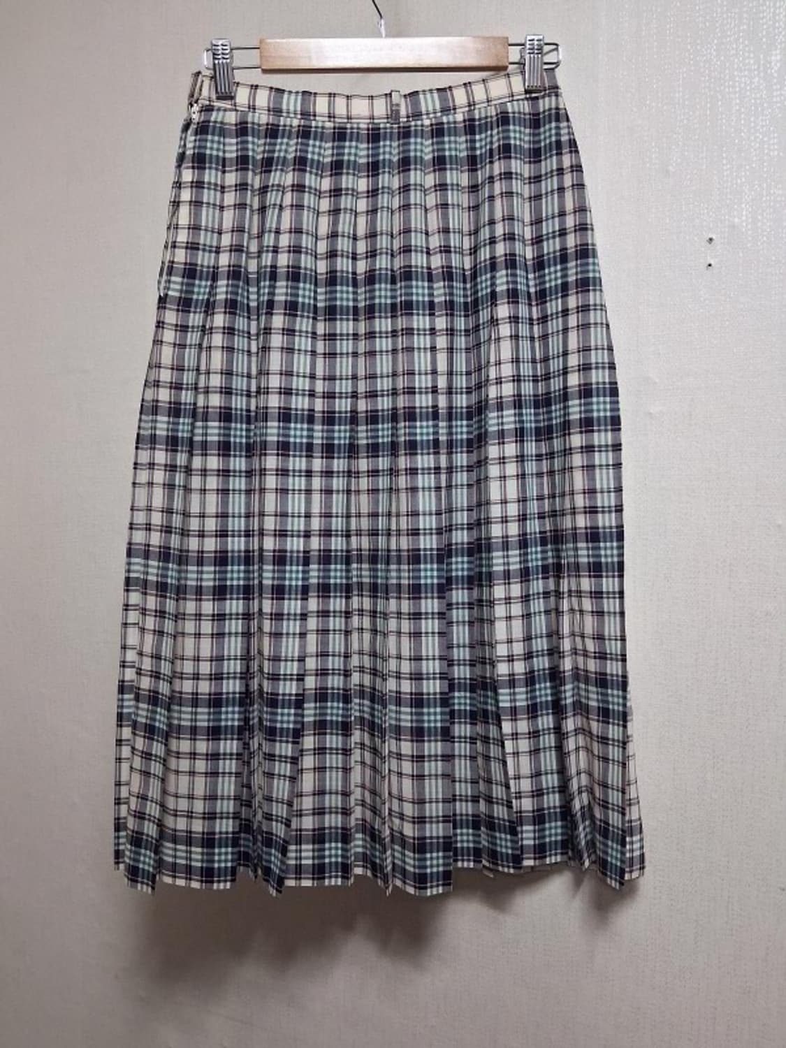 Leilian 레일리안 춘추 100%순모 울체크 플리츠롱스커트 주름체크롱 상품이미지2