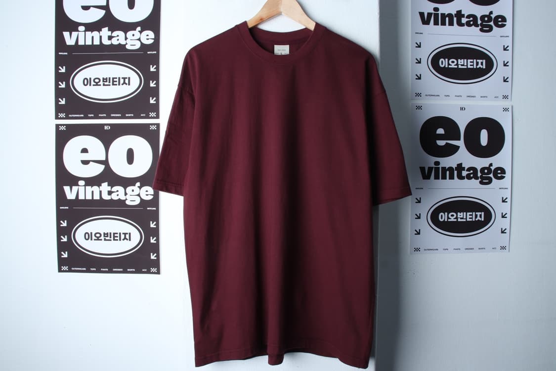 (L-2XL) 페플 반팔 티셔츠 오버핏 버건디 무지-H33514 상품이미지2