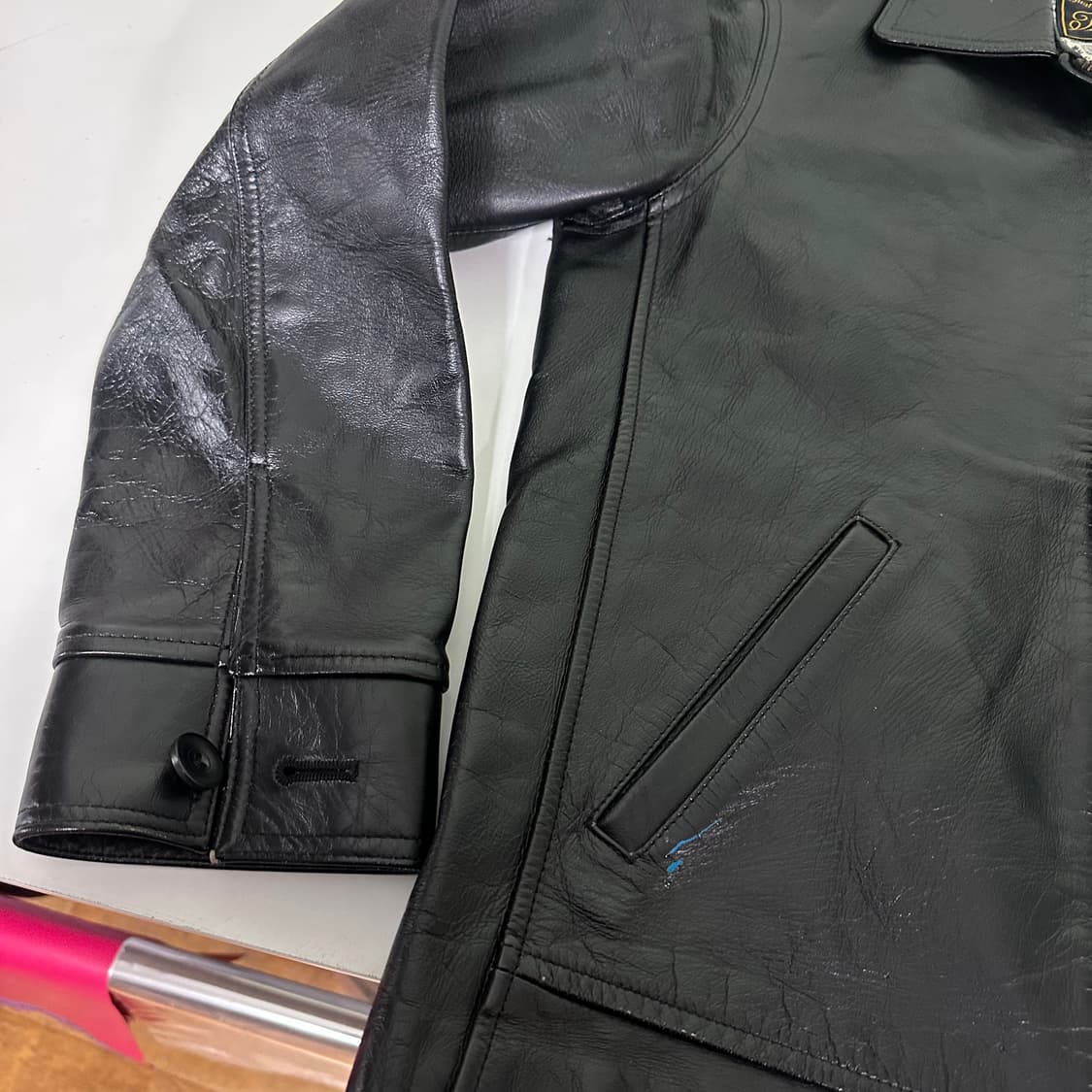 95 L 칼리 블랙 홀스가죽 말가죽 유광 가죽자켓 상품이미지3