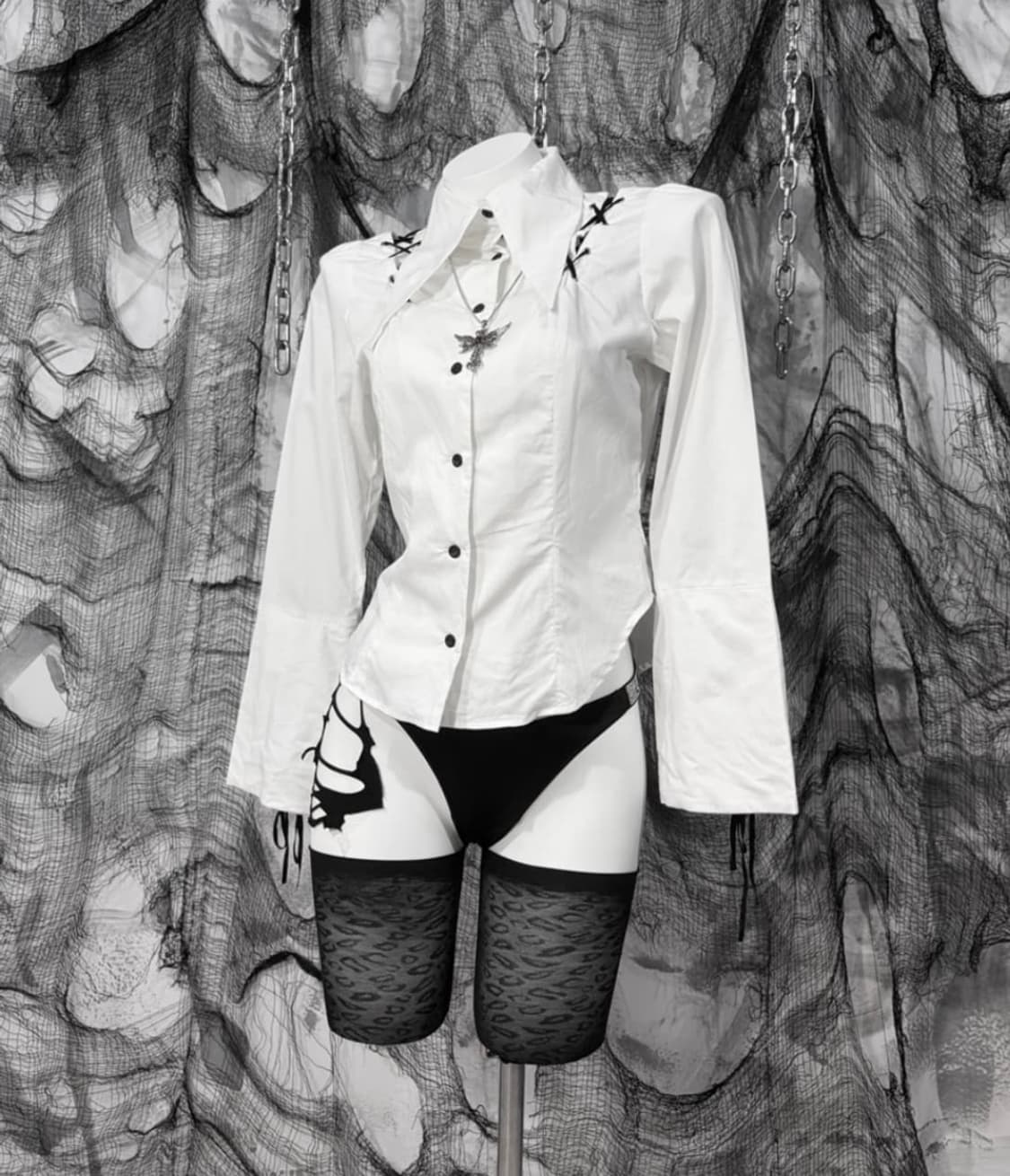 blaness Gothic goth eyelet corset shirt 상품이미지2