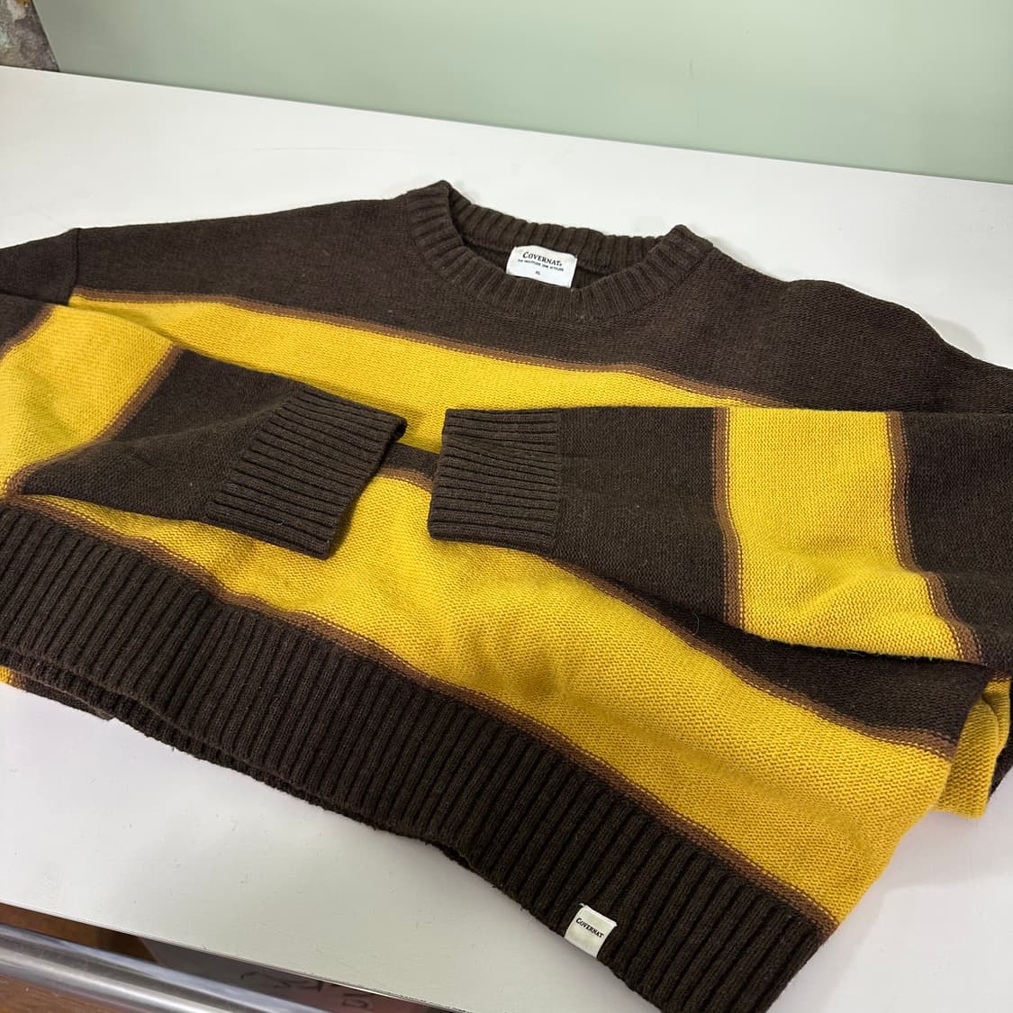 XL 커버낫 브라운옐로우 루즈핏 라운드 단가라니트 상품이미지2