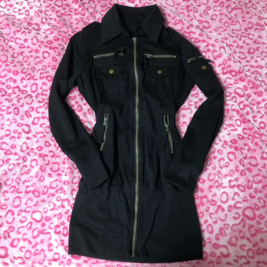 빈티지 펑크 블랙 딱붙 집업 미니 원피스 상품이미지3