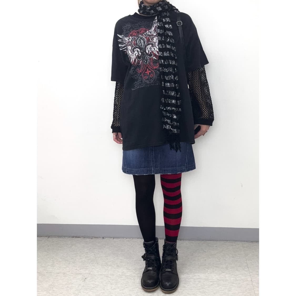 빈티지 블랙 스트라이프 락시크 펑크 머플러 상품이미지7