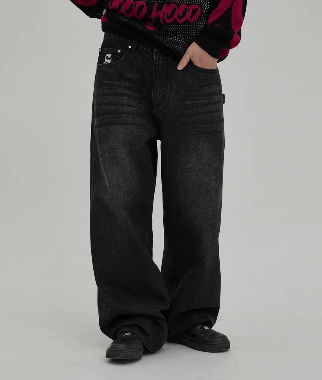 후드후드 HD 체인 자수 데님 팬츠 블랙 상품이미지2