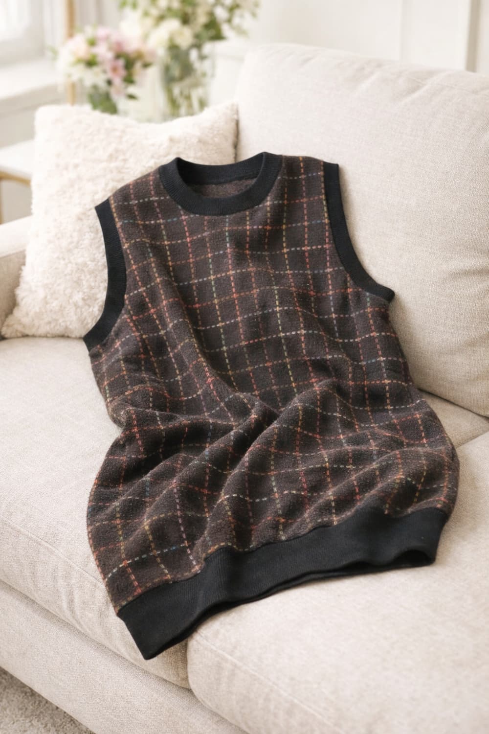 체크 격자무늬 조끼 66 새상품  상품이미지1