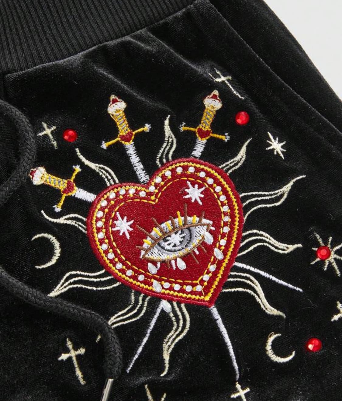 벨벳 자수 하트 블랙 펑키 반바지  쇼츠  상품이미지3