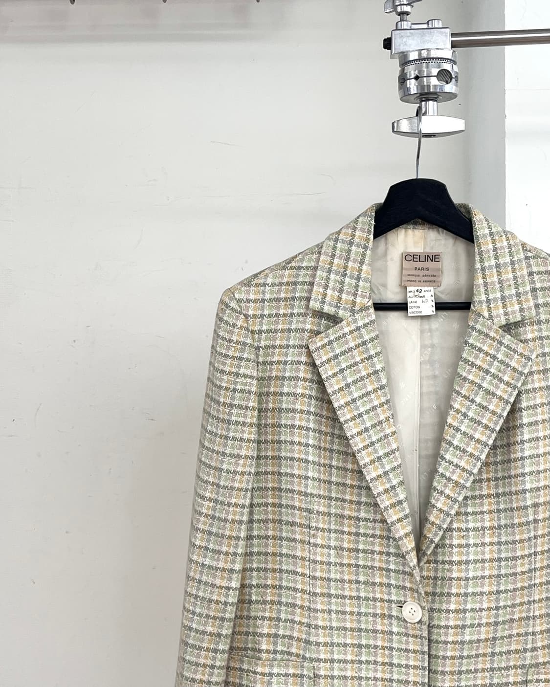 셀린느 그린 체크드 울 투버튼 노치 칼라 자켓 상품이미지3