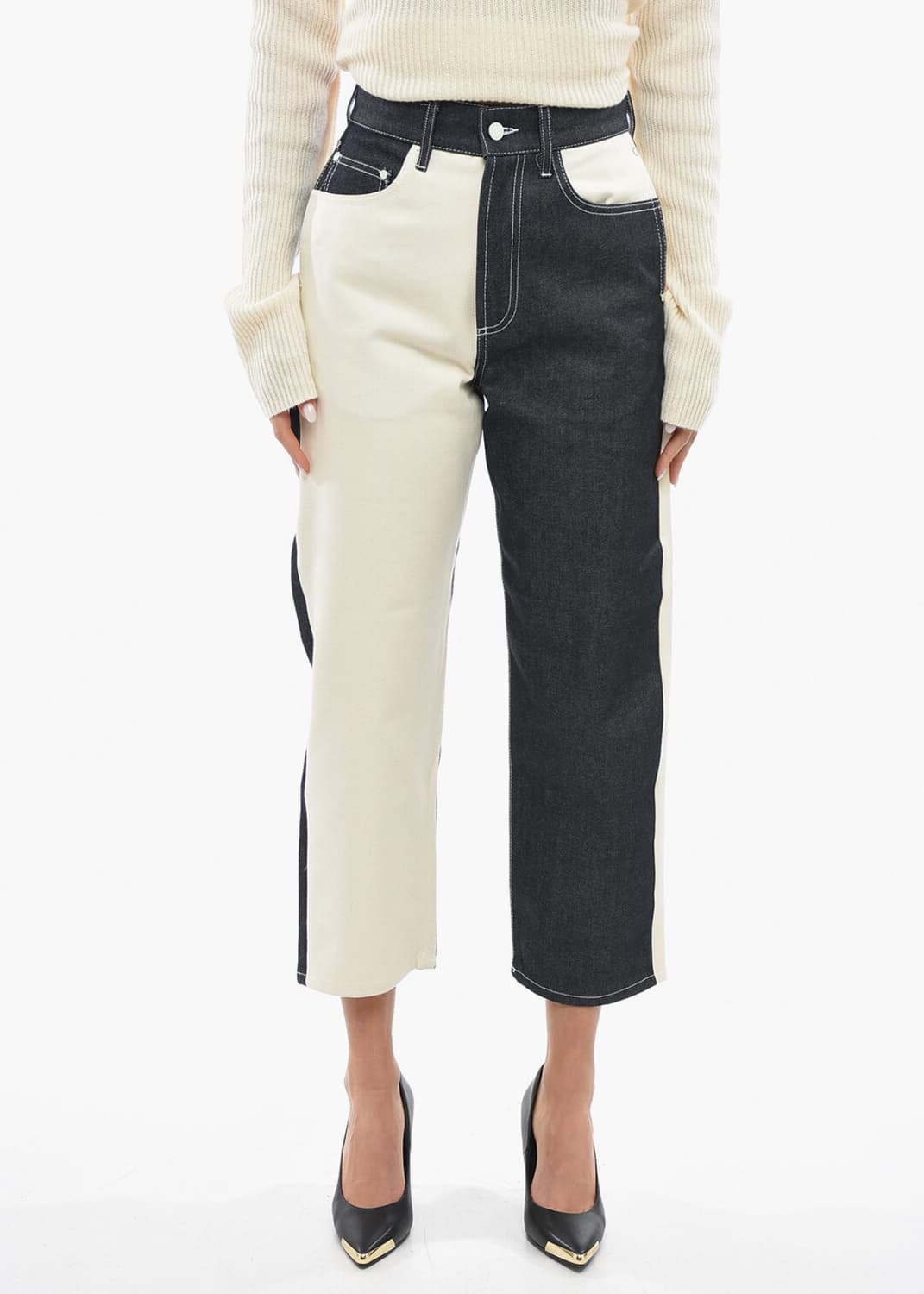 22fw 써네이 하프 데님 하이웨이스트 팬츠 블랙/에크루 M 새상품 상품이미지1