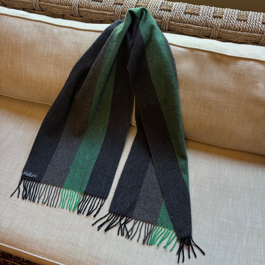 필립 르 백 캐시미어 100 % 머플러 그린 블랙 배색 상품이미지1