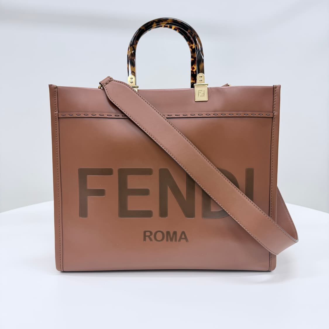 [S/미디움] 펜디 선샤인 레더 여성 쇼퍼백 토트백 브라운 상품이미지2