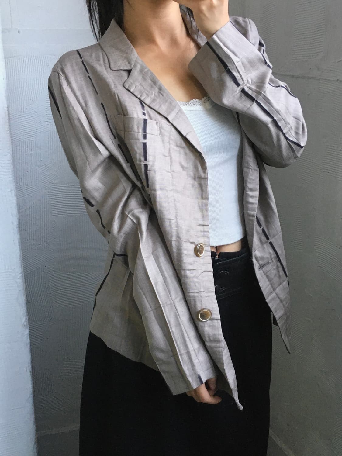 Issey Miyake 이세이 미야케 베이지 라인 블레이저 상품이미지3