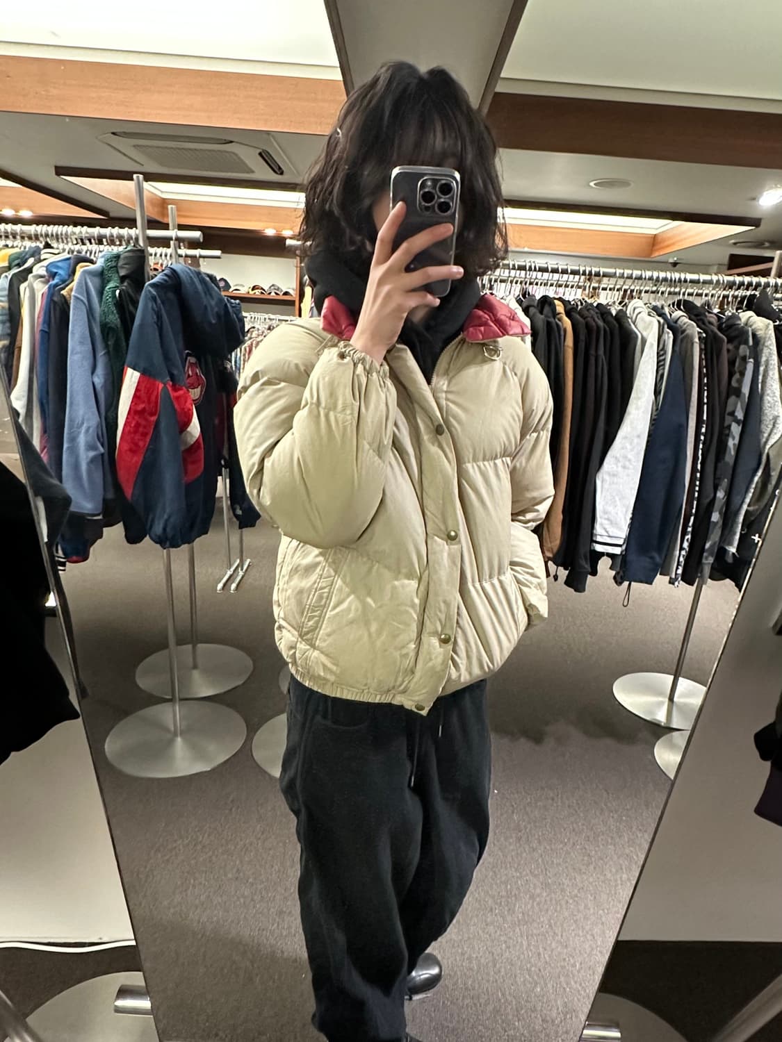 M)Wrangler Down 빈티지 핑크/베이지 배색 패딩 자켓 상품이미지1