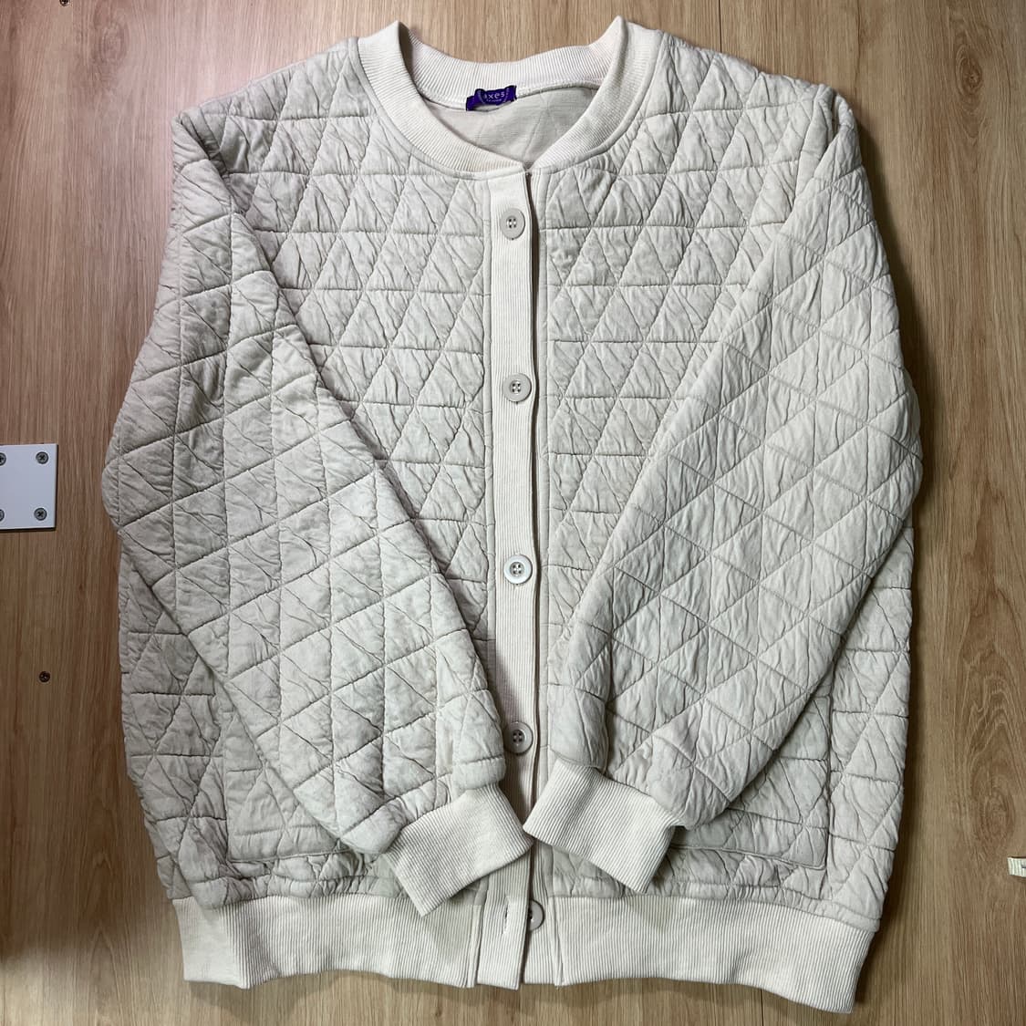 엑시즈팜 핑크 아이보리 퀄팅 가디건 빈티지 상품이미지1