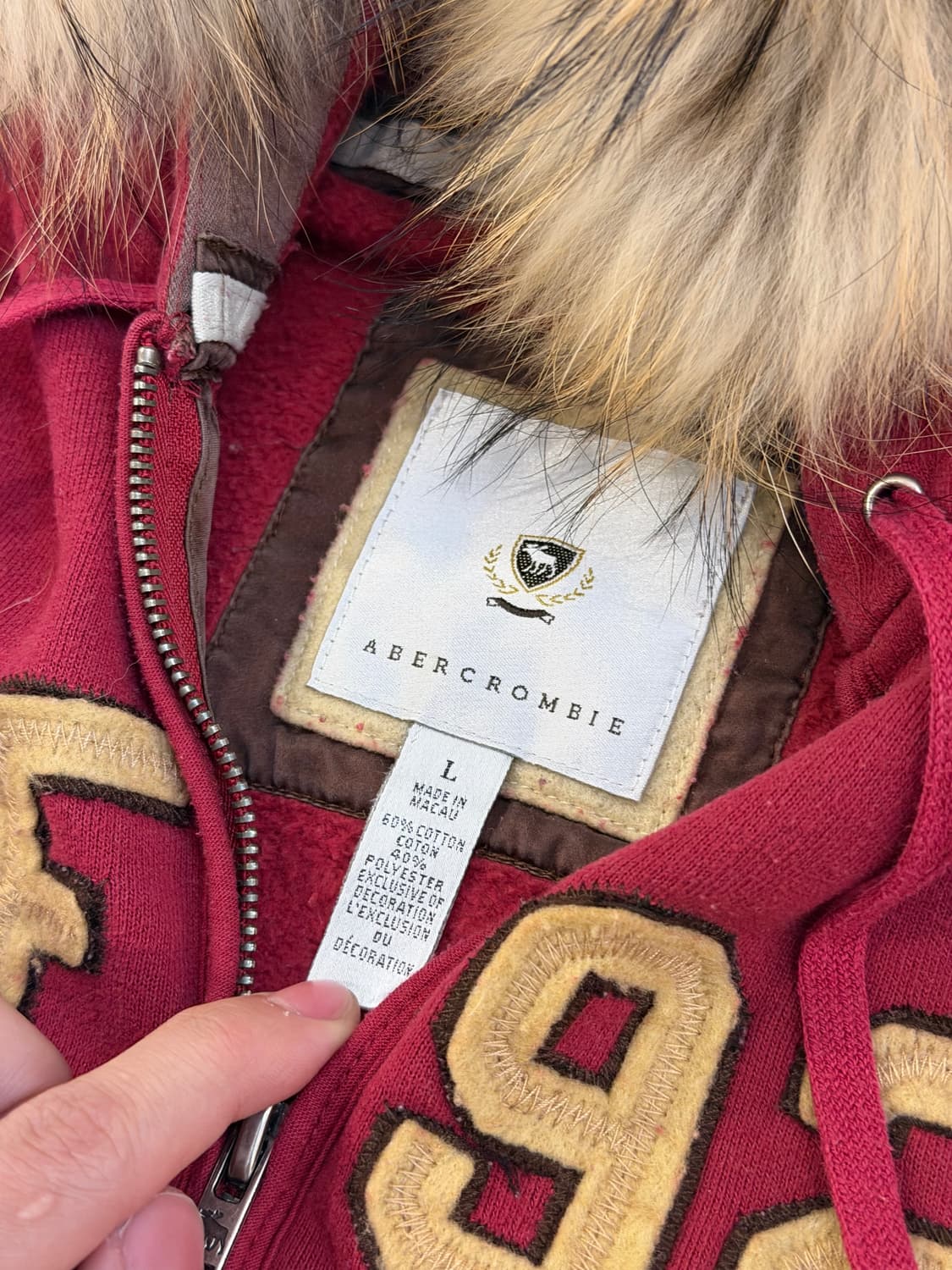 아베크롬비 울프죠 투웨이 라쿤퍼 후드집업 버건디 상품이미지5