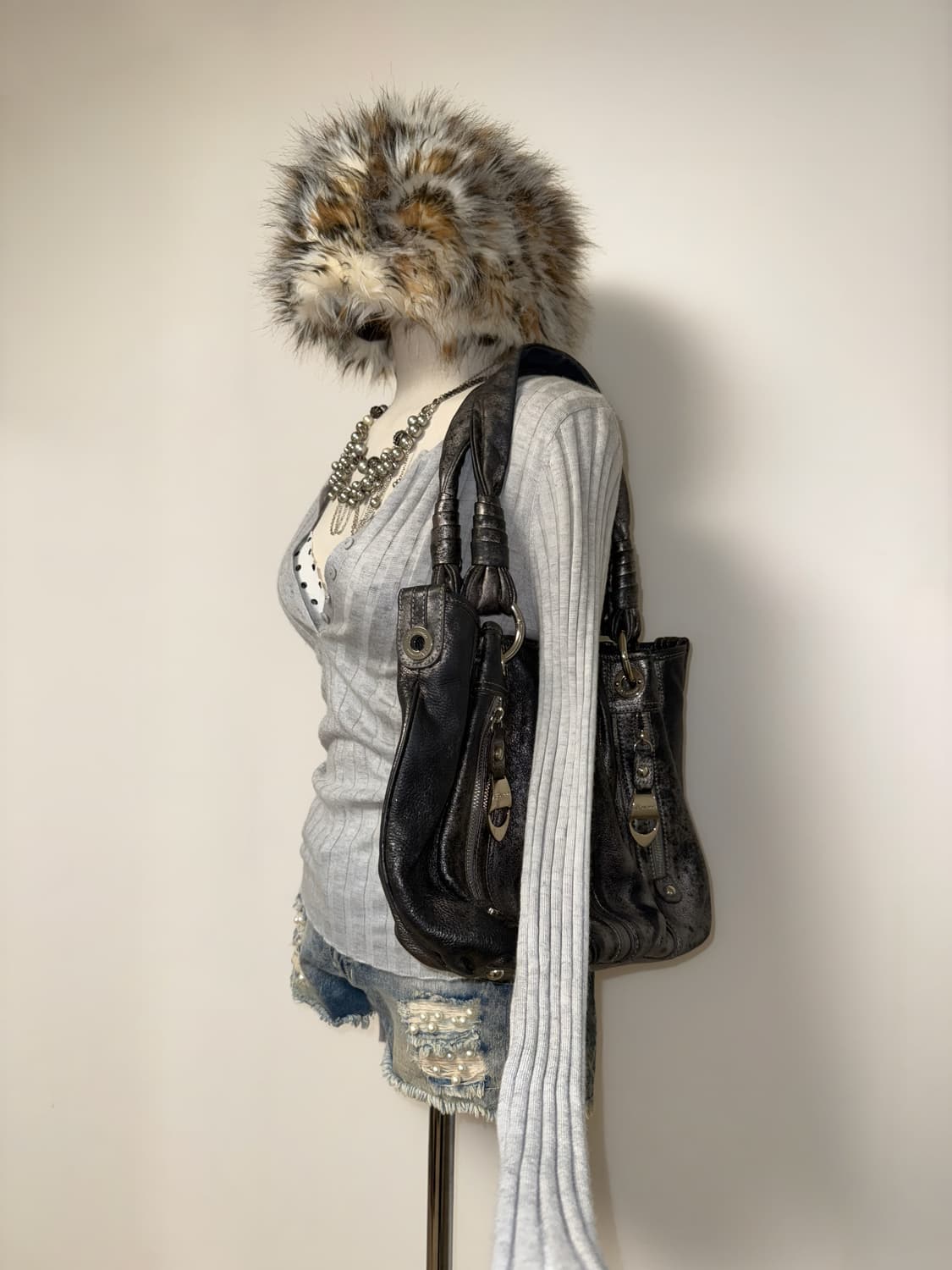 섹시 그레이 골지니트 갸루탑 상품이미지2