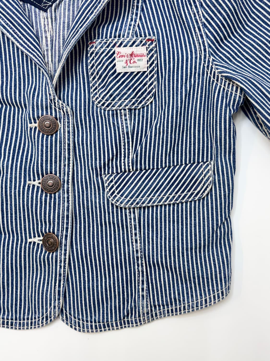 Levis 리바이스 스트라이프 크롭 데님 워크 자켓 상품이미지5