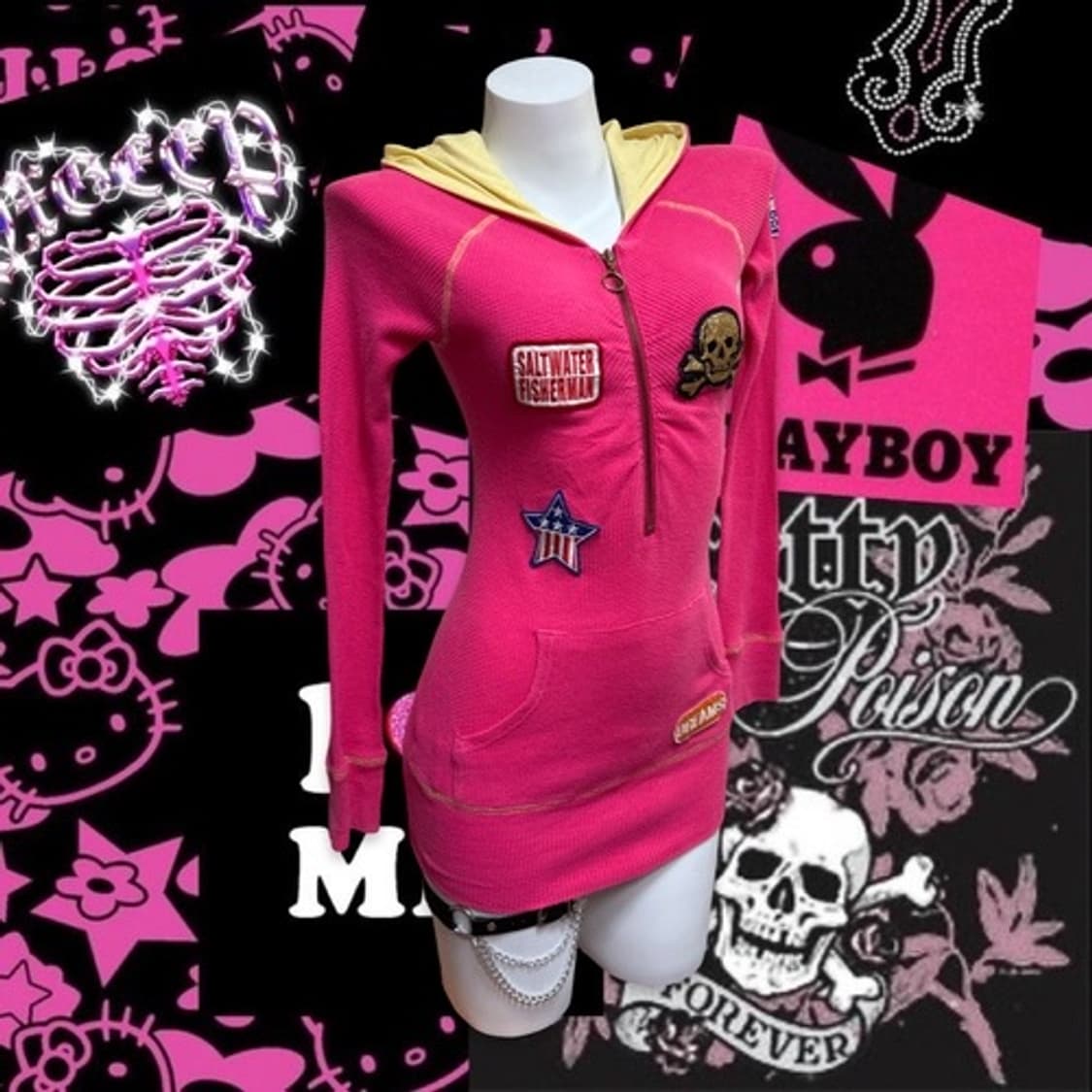 Skull punky hot pink hoody top ops 상품이미지6