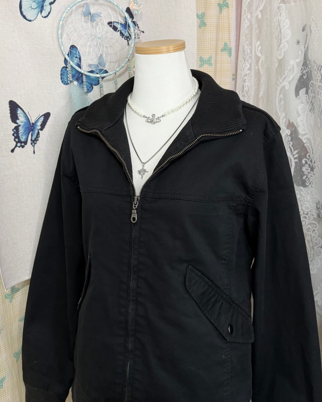 블랙 빅 카라 투웨이 집업 자켓 상품이미지8