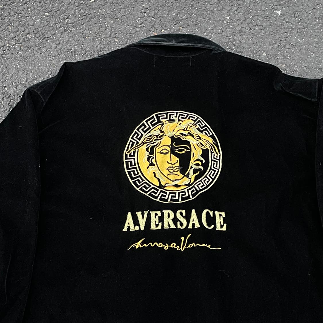 90s 베르사체 메두사 스웨이드 벨벳 사틴 블루종 올드스쿨 자켓 XL 상품이미지4