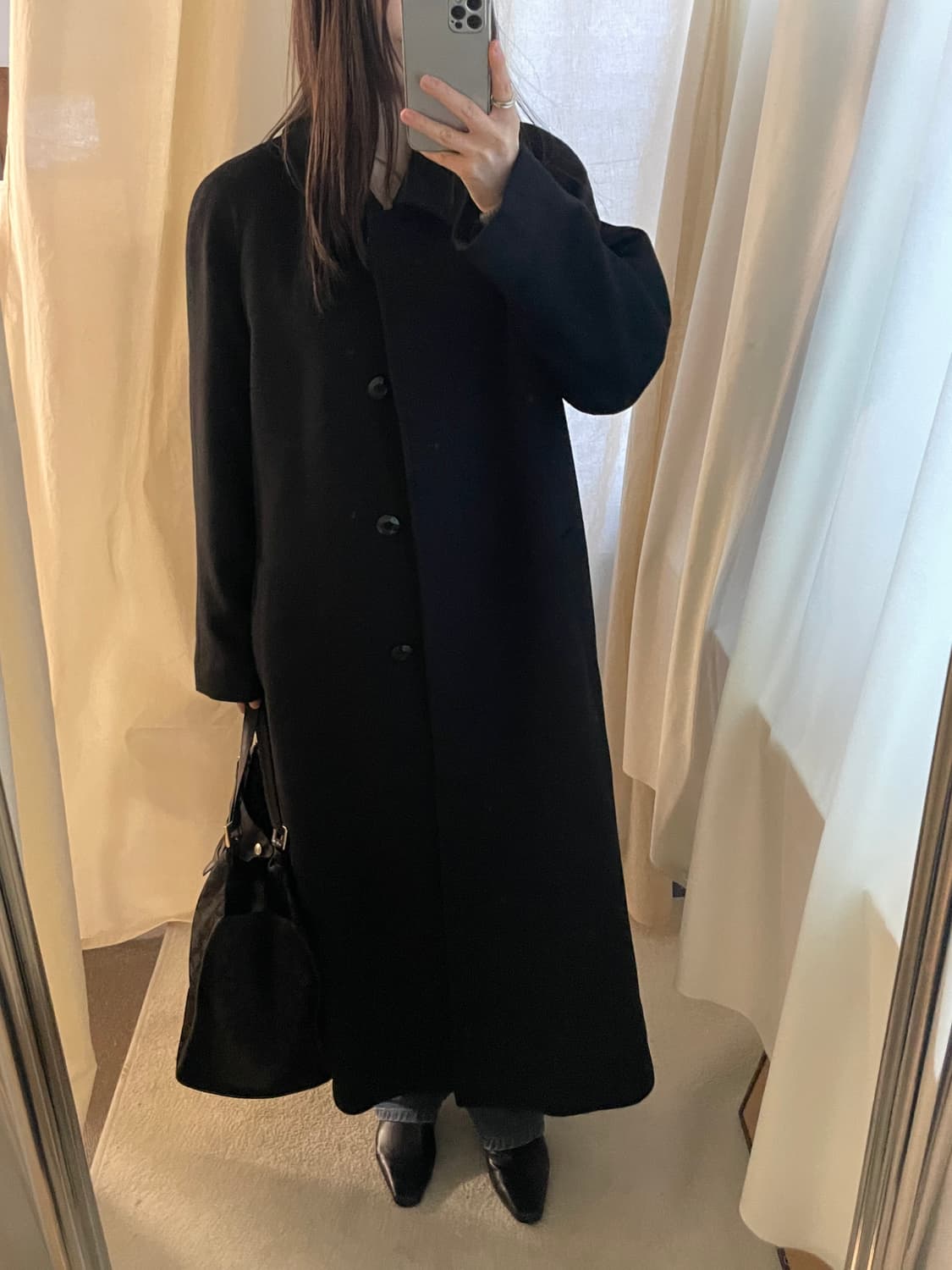 vintage black angora silk long coat 상품이미지9