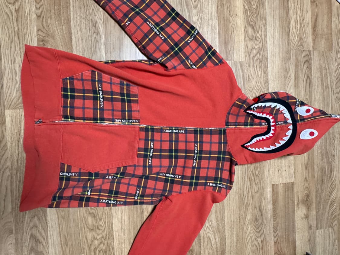 BAPE Logo Check Shark Full Zip Hoodie Re 상품이미지4